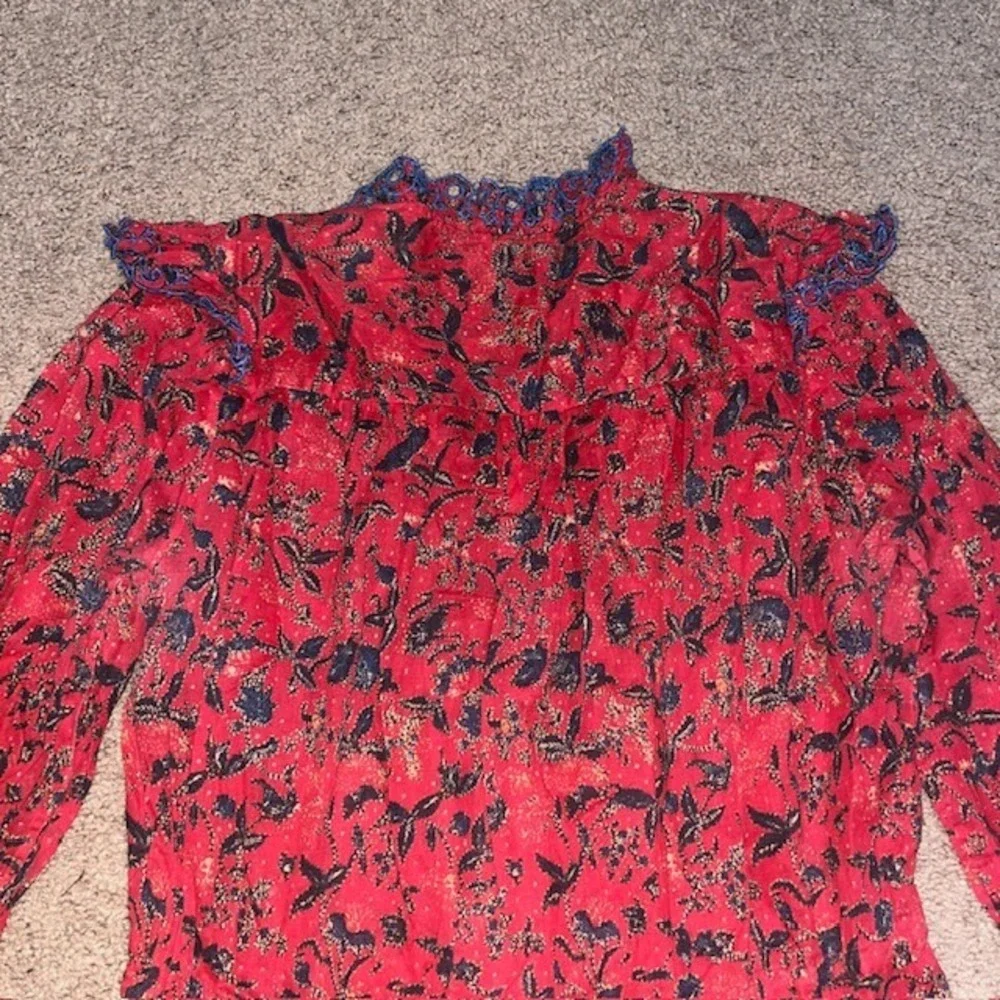 Isabel Marant Etoile Elina Floral Tiered Ruffle‎ Cinched Waist Midi Dress Red 12